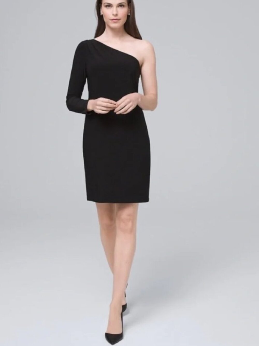 White House Black Market WHBM One-Shoulder Long Sleeve Little Black Dress
